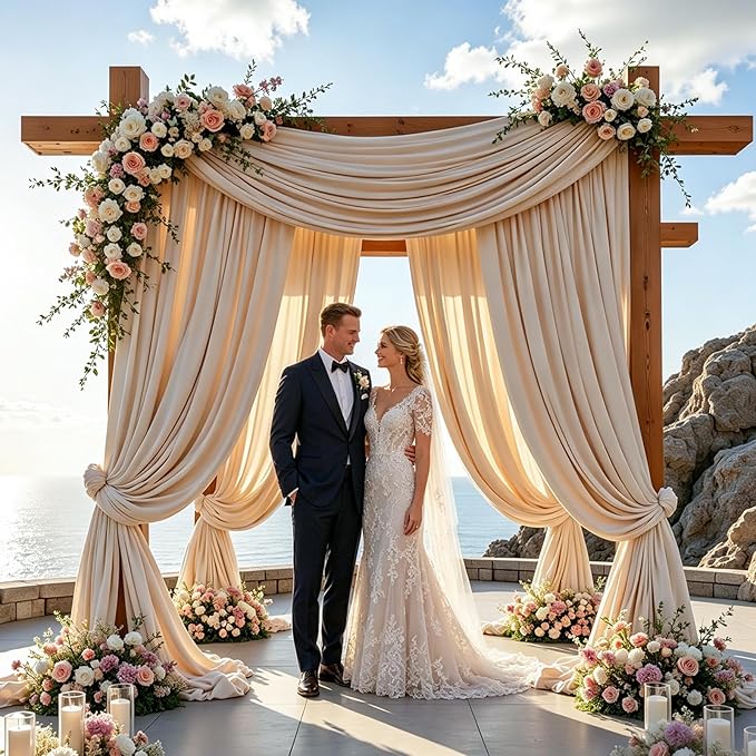 Gallety Warm Ivory Backdrop Curtains for Wedding, Polyester Photography Backdrops Curtain - 20FT x 10FT Wall Curtains with Rod Pockets for Celebration,Birthday, Baby Baptism,Graduation Decorations