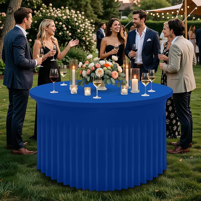 Smiry Round Spandex Tablecloth 2 Pack, Elastic Fitted Washable Tablecloths for 72 Round Tables, Waterpoof Stretch Table Cover Skirt for Outdoor, Wedding, Banquet & Parties, Blue