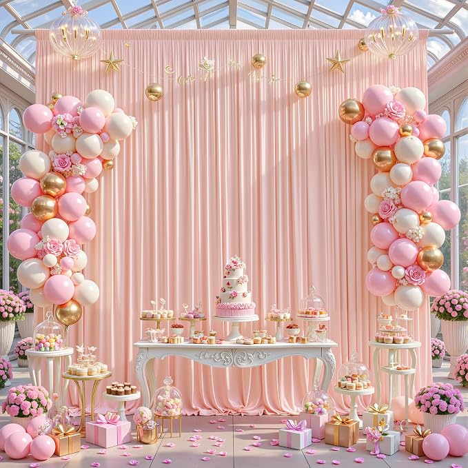 8 Panles Pale Pink Backdrop Curtains - Wrinkle Free Fabric Backdrop Curtain for Photoshoot,10ft Wedding Party Photo Backdrop Drapes for Birthday Baby Shower Photography Stage Background Decorations
