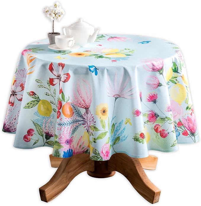 Maison d' Hermine Table Cloth Round Table 100% Cotton 63 Round Inches Tablecloth Reusable Decorative for Dining Kitchen Room Farmhouse Party Home Hotel Restaurant Spring Summer - Jardin D'Ete - Mint