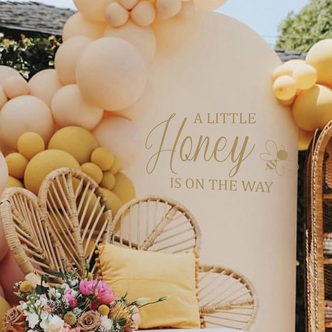 VANGNING A Little Honey is on The Way Decal Sign | Gender Reveal Girl or Boy Baby Shower Decal Sign,Bee Baby Shower Sign Vinyl Decal,aby Shower Balloon Arch Decal