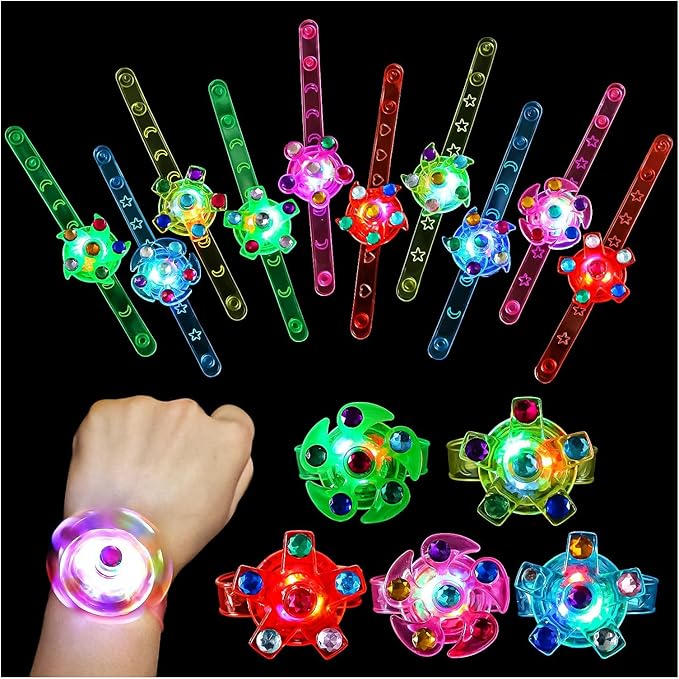 SCIONE 48 Pack LED Light Up Fidget Spinner Bracelets, Glow in The Dark Party Favors for Kids 4-8 8-12, Treasure Box Toys for Classroom, Birthday Gifts, Easter Goodie Bags Stuffers for Boys/Girls
