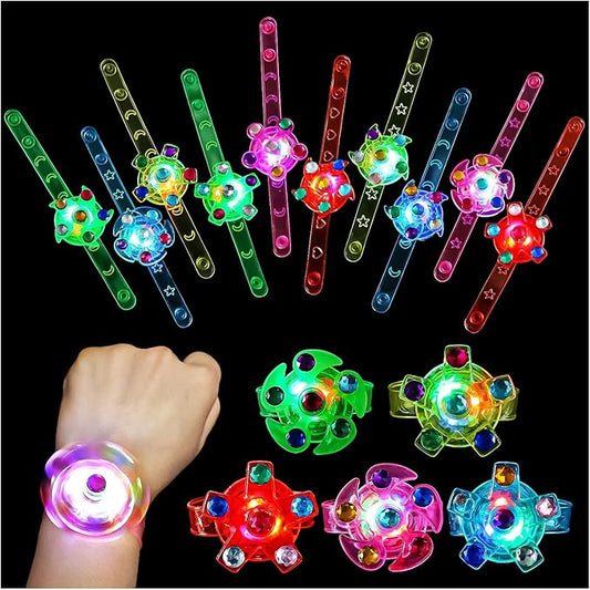 SCIONE 48 Pack LED Light Up Fidget Spinner Bracelets, Glow in The Dark Party Favors for Kids 4-8 8-12, Treasure Box Toys for Classroom, Birthday Gifts, Easter Goodie Bags Stuffers for Boys/Girls