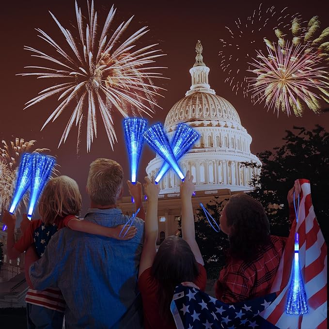 60 Pack Blue Fiber Optic Wands Glow Fiber Wands Bulk LED Light Up Wands with 3 Flashing Modes LED Flashing Sticks for July 4th Halloween Christmas Wedding Birthday Carnival Bachelor Party