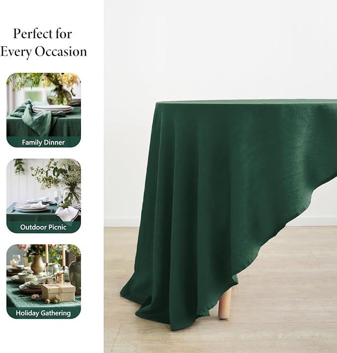 Linen World Green Linen Tablecloth - 100% French Linen Round Tablecloth 90" Inch,Washable Natural Table Cloth for Dining,Outdoor,Weddings and Restaurants,Decorative Thanksgiving Christmas