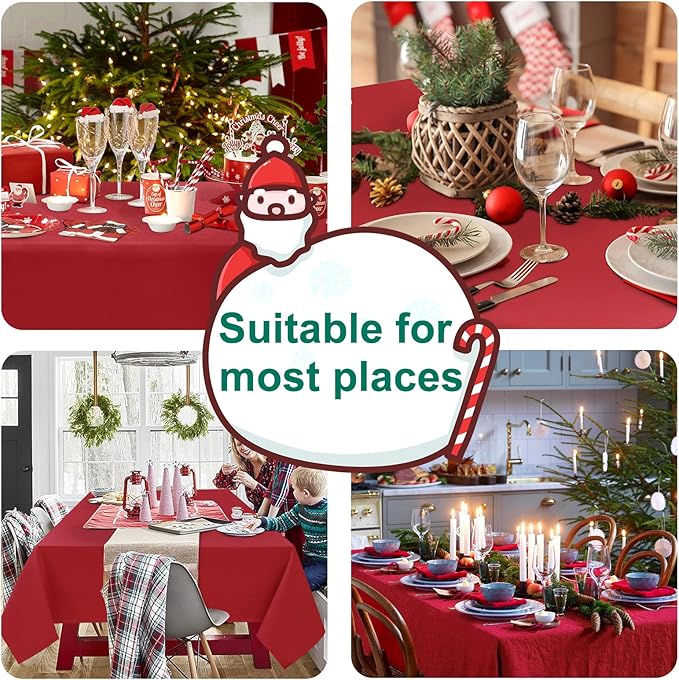 Hiasan Red Tablecloth Square - Wateproof and Spillproof Kitchen Christmas Washable Polyester Table Cloth for Dining Room, 30 x 30 Inch