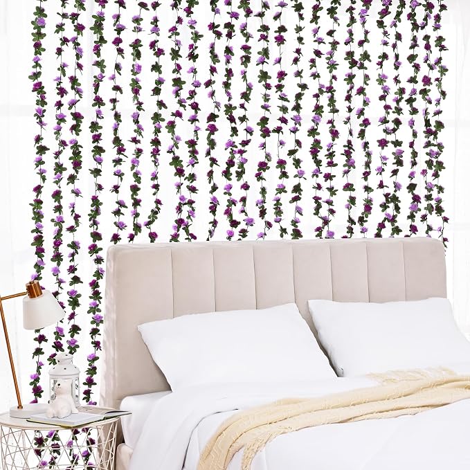 BLEUM CADE 5Pcs 41Ft Flower Garland Artificial Rose Vines for Bedroom, Cute Fake Hanging Flower Vines Floral Garland Decorations for Wedding Party Wall Room Decor Aesthetic