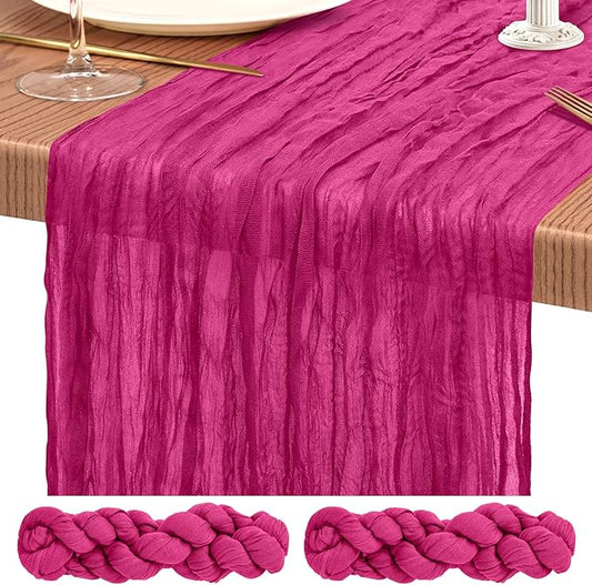 2 Pack Cheesecloth Table Runner 10FT Fuschia Table Runner Boho Gauze Cheese Cloth Table Runners Long Rustic Sheer Table Decorations for Wedding Party Baby Bridal Shower Birthday Holiday Spring
