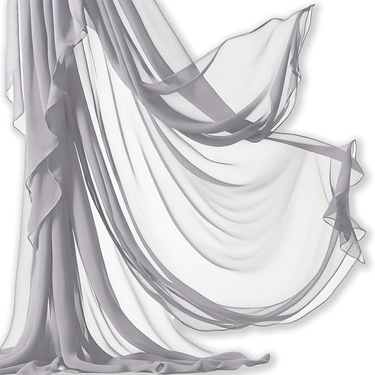 Barcelonetta | Chiffon Fabric | Decoration, Drapery Fabric | Wedding, Gender Reveal, Baby Shower, Birthday | for Arbor, Arch, Canopy, Table and Chair Decoration (Light Grey, 5 Yards)