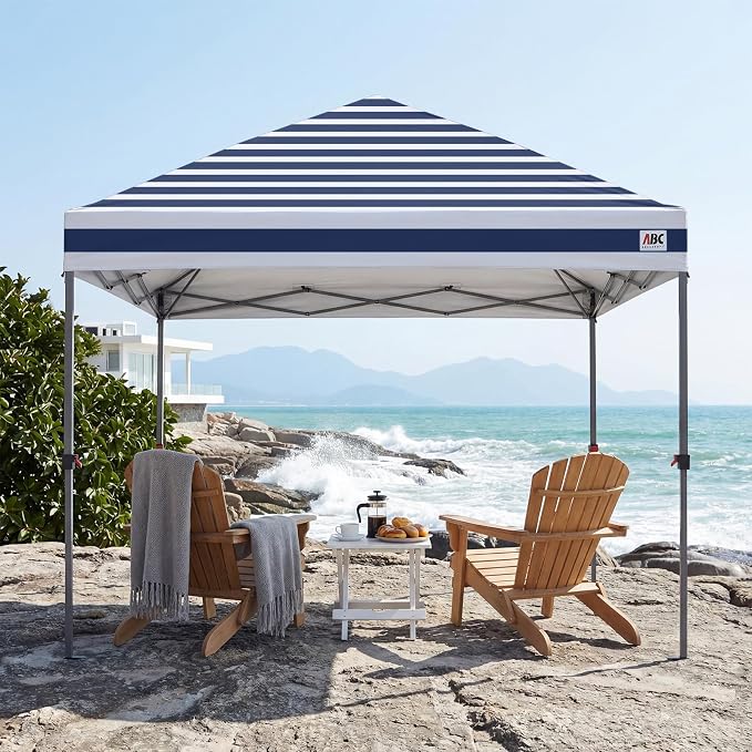 ABCCANOPY 10x10 Pop Up Canopy Tent, Easy Setup Instant Shelter with Wheeled Bag, Heavy Duty Outdoor Canopy for Beach, Market, Backyard, Outdoor Weather Protection (Navy Blue Stripes, 10x10)