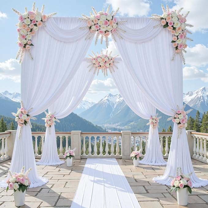 10ft x 15ft White Backdrop Curtains for Wedding Parties, 2 Panels Wrinkle Free Fabric Drapes Photo Back Drop Cloth for Baby Shower Birthday Stage Reception Lobby Decoration