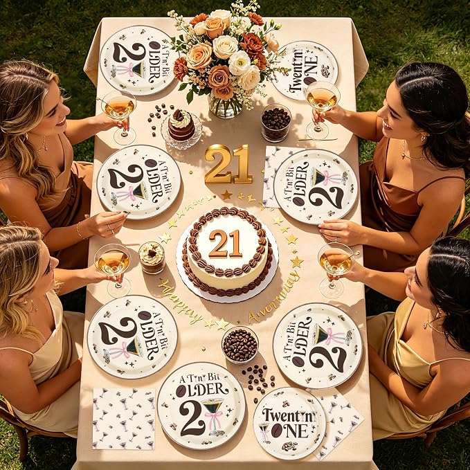 96 Pcs Espresso Martini Happy 21st Birthday Decorations Martini A Tini Bit Older Paper Plates and Napkins Twentini One Tableware Set for Girls Women 21st Birthday Bachelorette Party Supplies, Serves 2
