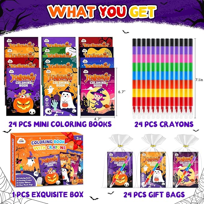 ZMLM 24 Pack Halloween Coloring Books for Kids with Crayons,Party Favors for Kids 4-8, Goodie Bags Stuffers for Toddlers, Classroom Prizes Birthday Return Gifts (Halloween)