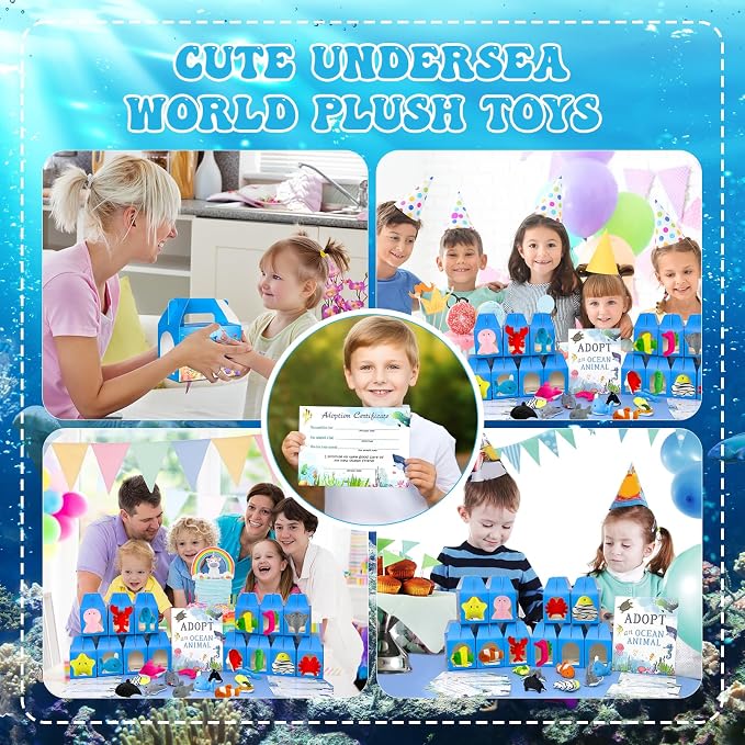 61 Pcs Adopt a Pet Ocean Animal Party Favors Include 20 Mini Plush Ocean Animal 20 Foldable Boxes 20 Adopt Animal Cards 1 Adopt Sign for Adopt a Pet Party(61 Pcs Ocean)
