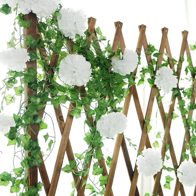 White Tissue Paper Pom Pom Garlands, Paper Flowers for Birthday Decorations, Baby Shower, Wedding Engagement, Bridal Shower, Spring Summer Party Decorations, 2 Pcs