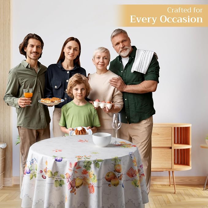 Maison d' Hermine Table Cloth Round Table 100% Cotton 69 Inches Fall Tablecloth Reusable Everyday Use for Thanksgiving Christmas Decorations Dining Farmhouse Party (Fruit D'Hiver)