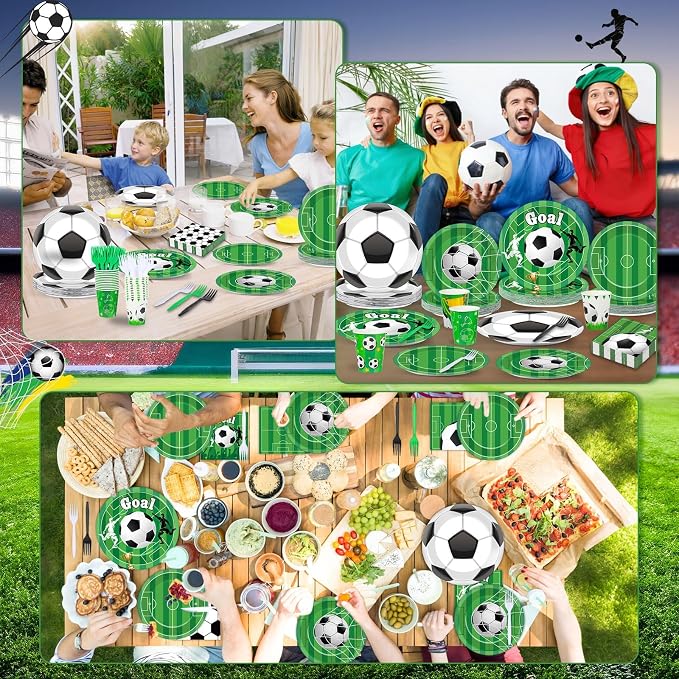250 Pcs Soccer Birthday Party Decorations Soccer Disposable Party Tableware Sets Including Plates Cups Napkins Soccers Dinnerware for 2026 World Sports Birthday Parties Decorations Supplies Serves 50