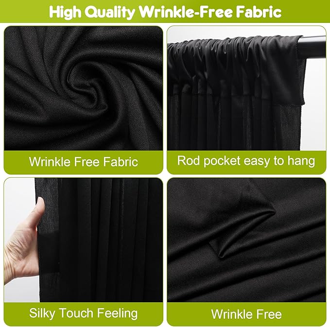 Wokceer Black Backdrop Curtain for Parties 10x8FT Photo Backdrop Drapes for Wedding Polyester Backdrop for Photoshoot Baby Shower Birthday Party Curtains Photography Background 2 Panels 5x8FT