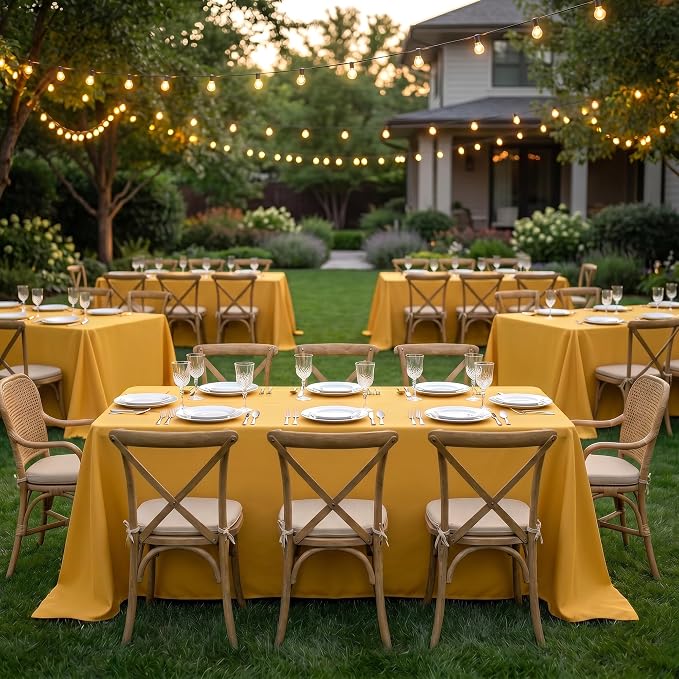 Fitable 6 Pack Gold Rectangle Table Clothes - 90 x 132 Inch - Wrinkle and Stain Resistant Fabric Tablecloths, Washable Polyester Table Covers for Wedding, Party, Banquet, Formal Events
