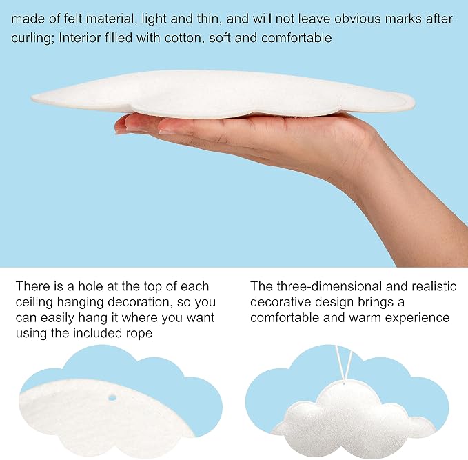 ayfjovs 10pcs 3D Cloud Decoration Hanging Cloud for Ceiling Decor, Felt 3D White Cloud Ornament for Art Stage Wedding Nursery Children Room Party Baby Shower Cloud Props