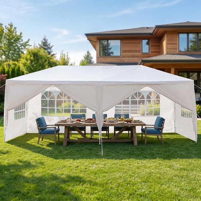 10x20 Canopy Tent for Parties, Heavy Duty Waterproof Outdoor Tent with 6 Detachable Sidewalls & Window Panels, Large Event, Wedding & Backyard Shelter, Commercial & Personal Use, White