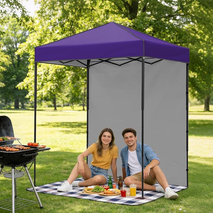 6x4 Pop Up Canopy Tent with One Wall Panel, Instant Portable Beach Canopy, Outdoor Tent with Carry Bag for Camping, Sports, Tailgating, Events, Purple