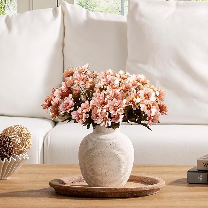 Vanselia Ceramic Flower Vase Home Decor - Farmhouse Table Vases Rustic Vintage Living Room Kitchen Bedroom Decorations for House Book Shelf Office Coffee Desk Dining Fireplace (7.4" Rustic)
