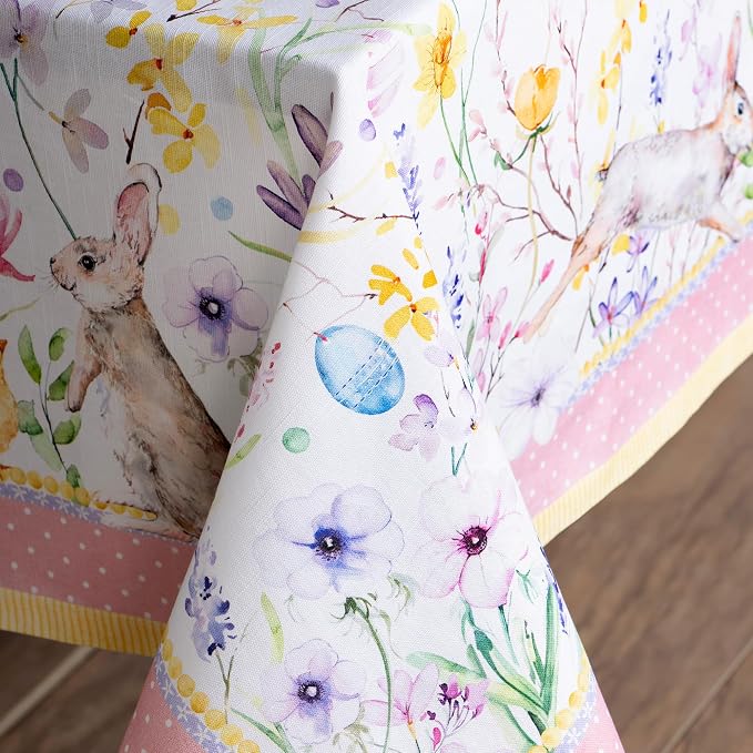 Maison d' Hermine Table Cloth Rectangle Table 100% Cotton 70 x 140 Inches Tablecloth Reusable Decorative for Dining Kitchen Room Farmhouse Party Home Hotel Restaurant Spring Summer - Easter Zest