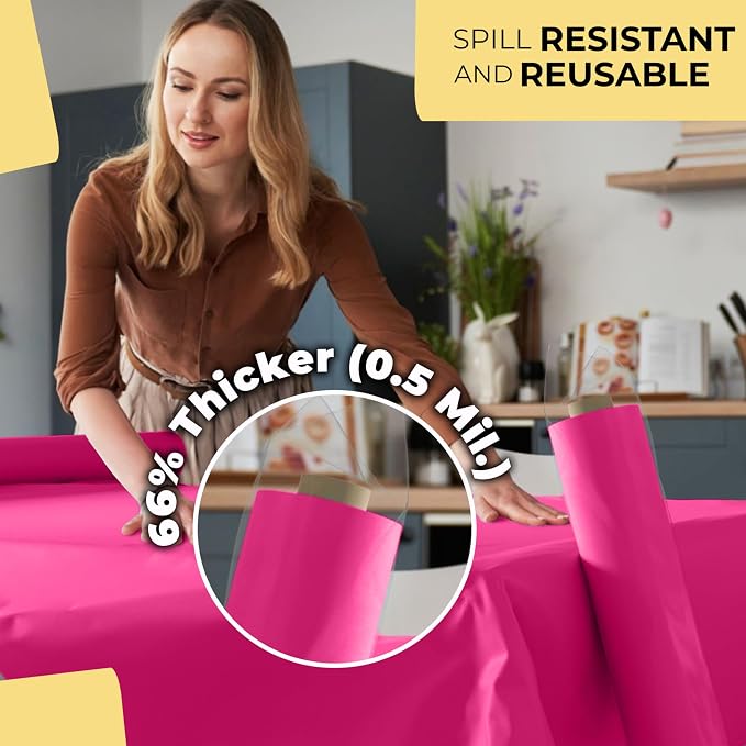 Party Solids 66% Thicker Premium Hot Pink Plastic Table Cover Roll 40" X 100' Table Cloth Plastic Cover Roll Quality Thick Banquet Rolls Disposable Tablecloth Rolls Strong American Based Company
