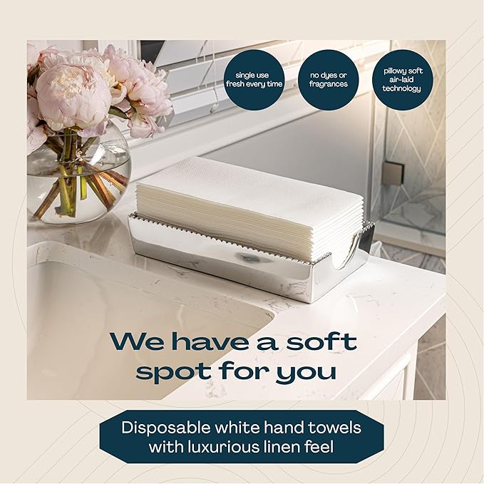 Lintext Disposable Linen-Feel Guest Towels [Pack of 300] - Disposable 8" x 17" Cloth-Like Hand Towels, Made In USA - Soft And Absorbent Paper Napkin For Kitchen, Bathroom, Party, Wedding, Or Event
