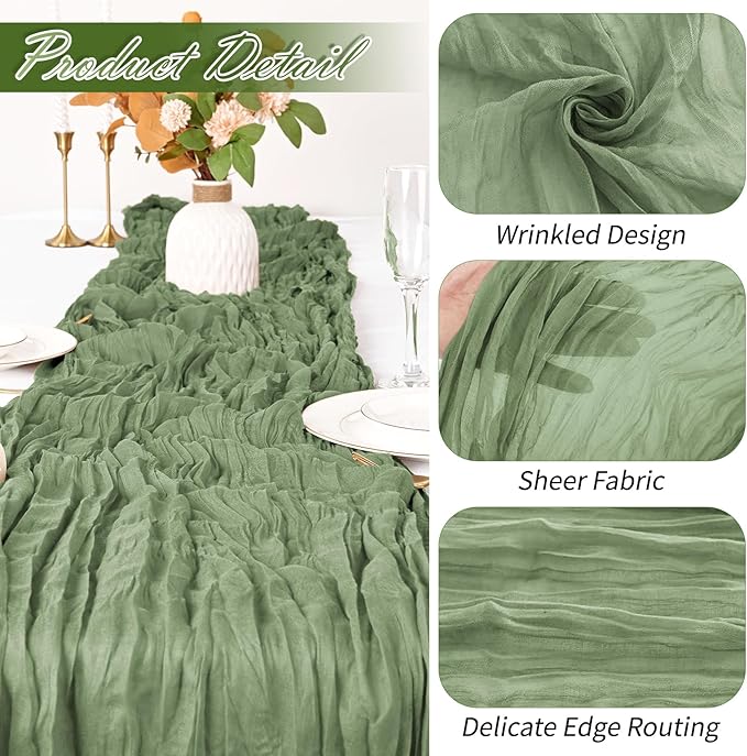 15 Pack Sage Green Cheesecloth Table Runner 17 x 108 inch Cheese Cloth Table Runners 9ft Green Table Runner Rustic Romantic Sheer Gauze Runner for Wedding Party Baby Shower Table Decoration