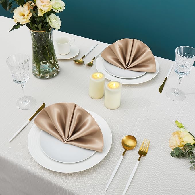 100 Pack Square Satin Dinner Napkins, 20x20 Inches Silky Soft Smooth Table Cloth Napkins for Restaurant Weddings Banquet Party Decoration, Taupe