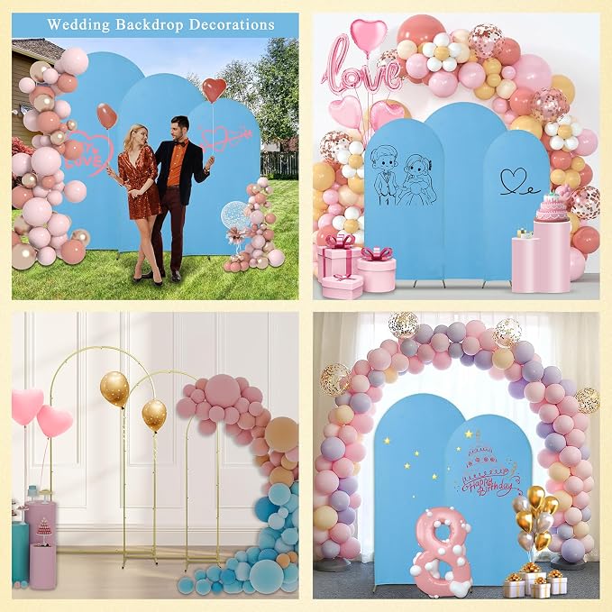 Gawicpy Wedding Arch Backdrop Stand Set Metal Arch Backdrop Stand with Wedding Arch Cover, Wedding Balloon Arch Backdrop Stand for Birthday, Baby Shower, Anniversary (Blue, 4FT+5FT+6FT)