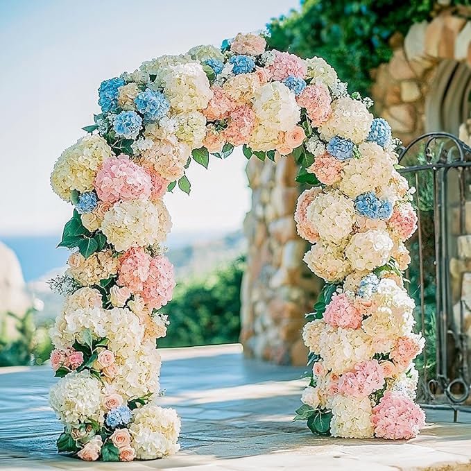 Auihiay 304PCS Hydrangea Artificial Flowers Bulk, Silk Artificial Hydrangea Flowers Heads with Stems, Faux Hydrangea Flowers for Home Table Centerpieces Wedding Arch Party Decoration (Champagne)