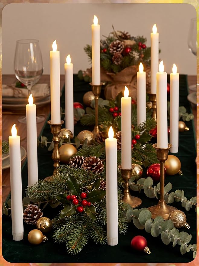 Funtery 48 Pcs Flameless LED Taper Candles Battery Operated Candles Bulk Realistic LED Candlesticks Flickering for Wedding Church Party Home Decor(White,10 Inch,Modern Style)