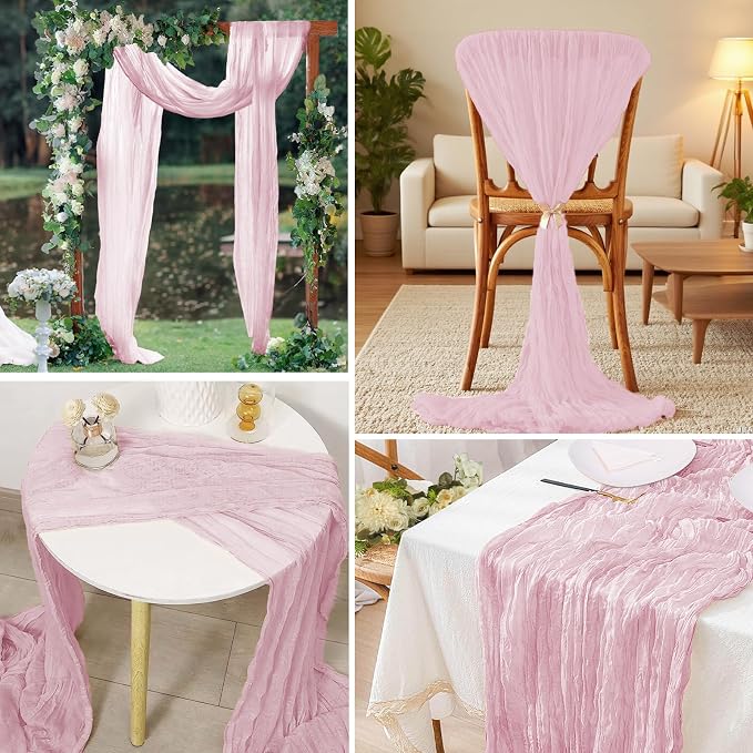 16 Pack Cheesecloth Table Runners 20" x 120", Boho Gauze Table Decor for Wedding, Bridal Shower, Birthday Party, Long Romantic Runner(Pink)