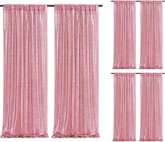 Blush Pink Sequin Backdrop 6 Panels 2ftx8ft Glitter Backdrop Curtains Birthday Party Decoration Photography Backgrounds Fabric Backdrop