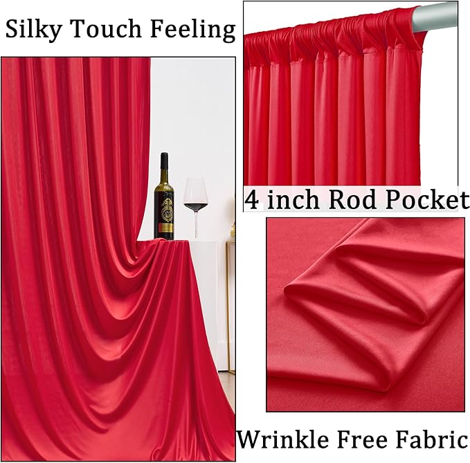 Wrinkle Free Red Backdrop Curtains for Parties, Thick Fabric Photo Backdrop Drapes for Christmas Photography Birthday Wedding Background Backdrop, 10ft x 8ft
