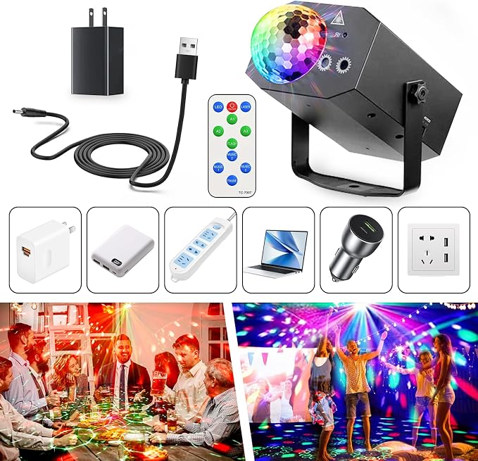 Party Lights, Dj Disco Ball Light, Strobe Stage Laser Lights Projector with Remote Control for Festivals Atmosphere Birthday Party Decorations（Plastic Shell）
