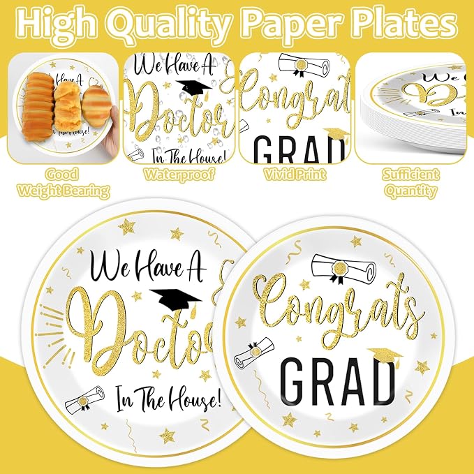 96Pcs Doctor Graduation Party Supplies We Have A Doctor in The House Paper Plates and Napkins Nurse Congrats Gad Tableware Disposable Dessert Dinnerware for PHD Medical School Grad Decor for 24 Guests