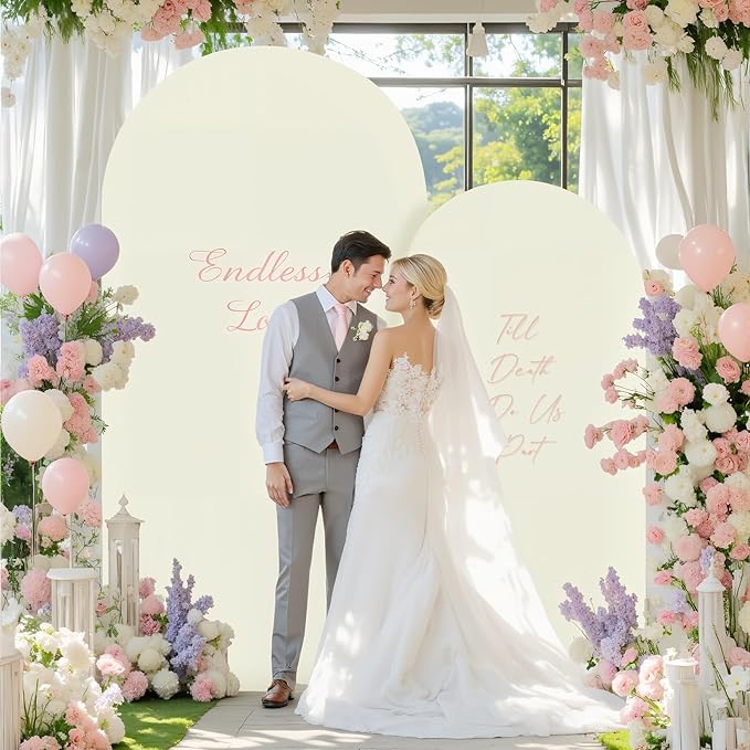Beige and Purple Arch Cover 2 Set-7.2FT, 6FT Arch Backdrop Cover Spandex Fitted Wedding Arch Stand Covers for Bridal Shower Wedding Baby Shower Birthday Party Ceremony Photo Background Decorations