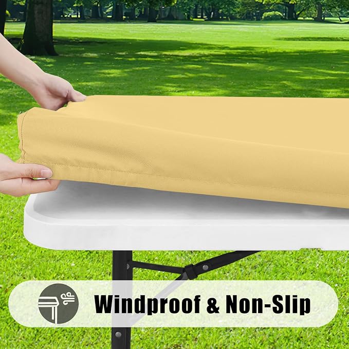 Smiry 4 Pack Rectangle Picnic Table Cloth, Waterproof Elastic Fitted Tablecloths, Washable Polyester Rectangular Patio Table Cover for Camping, Indoor and Outdoor (Light Camel, 30"x72")