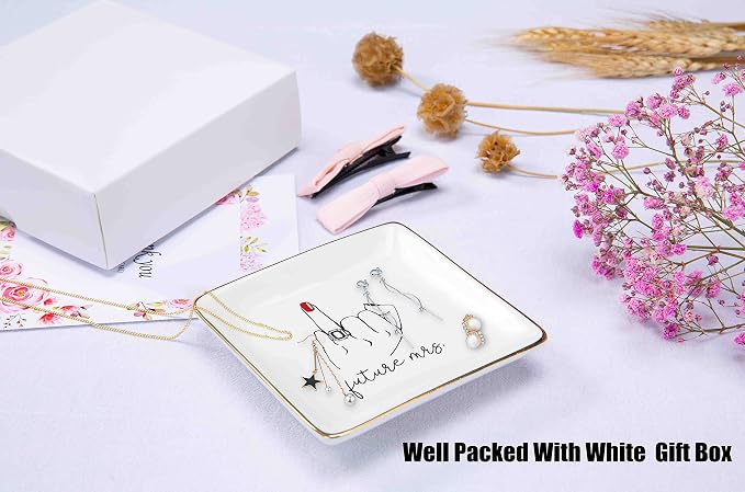 Topthink Future Mrs Gift-Engagement Gifts for Women-Bride to Be-Newly Engaged-Bridal Shower Present-Bachelorette Party Present-Ceramic Jewelry Holder Ring Dish Trinket Tray