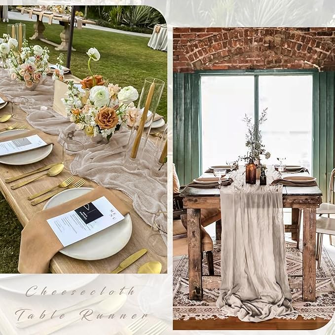 12 Pcs Cheesecloth Table Runner 10FT Rose Brown Runner for Tables Gauze Fabric 35 x 120 Inches Long Boho Table Runner Decor Rustic Sheer Runner for Wedding Birthday Bridal Shower Party (Rose Brown)