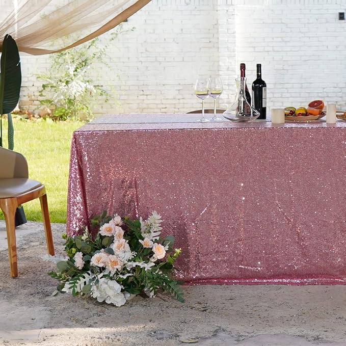 Rose Pink Sequin Tablecloth 90"x132" Party Glitter Tablecloth Rectangular Sequin Table Cover Overlay Glitter Wedding Birthday Reception Decoration Baby Bridal Shower Christmas Decorations