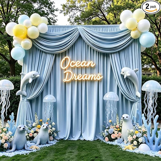 Gallety Baby Blue Backdrop Curtain for Wedding, Photo Backdrop Curtain for Bridal Shower Decorations - 10FT x 10FT Stage Curtains for Graduation Dances,Birthday Party,Baby Themed Celebration