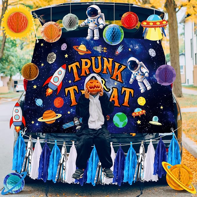 Fanfanwin 33 Pcs Halloween Space Trunk or Treat Car Decoration Kit for SUV Solar Universe Party Favors Decorplanet Lanterns Rocket Astronaut Spaceship Balloon for SUV Garage Archway Indoor Outdoor