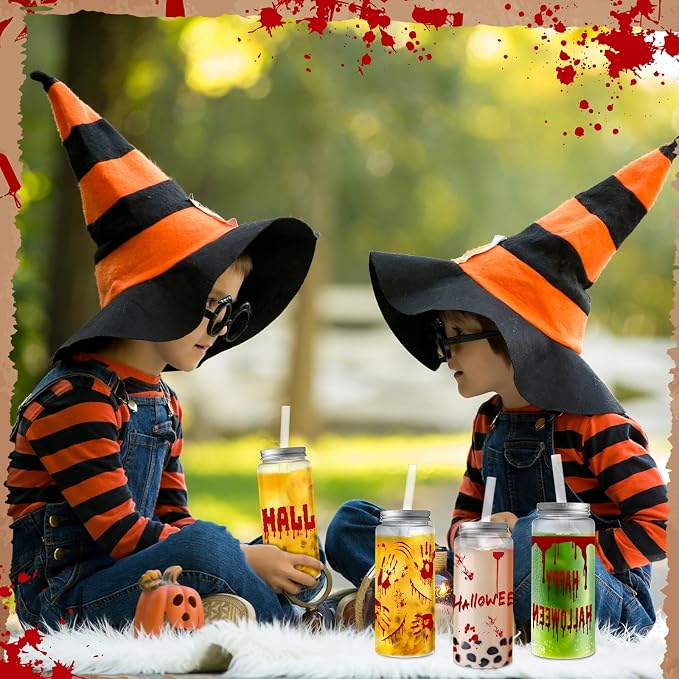 Skylety 30 Pcs Halloween Blood Printed Plastic Cups 13.5 oz Plastic Tumbler with Lids and Straws Reusable Bloody Drinking Cups for Halloween Themed Party Supplies Juice Soda Drinks