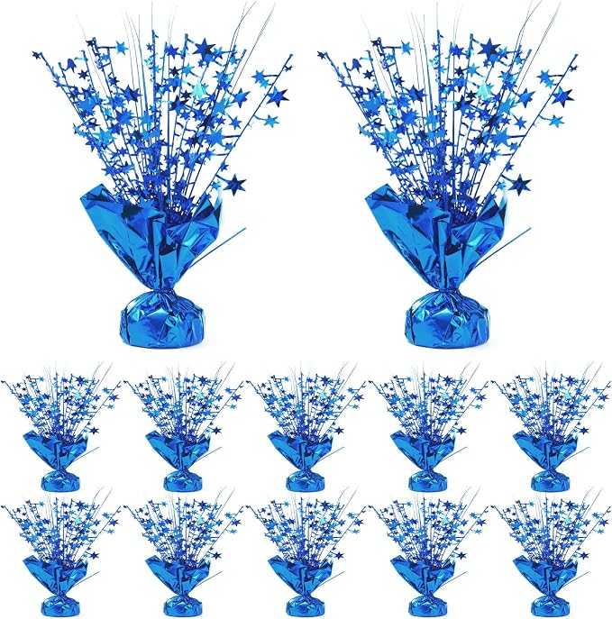 12 Pack Blue Metallic Foil Spray Centerpiece Star Table Decoration Burst Table Centerpieces for Birthday New Year Wedding Anniversary Graduation Party Supply (Blue)