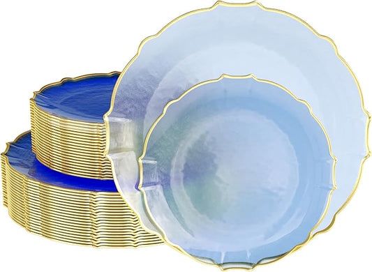 Exquisite Disposable Fancy Gold Rimmed Plastic Spring Lake Party Plates - 40 Dessert (40 x 7.5) & 40 Thin (40 x 10) Delicate Disposable Plates - 80 Piece Set